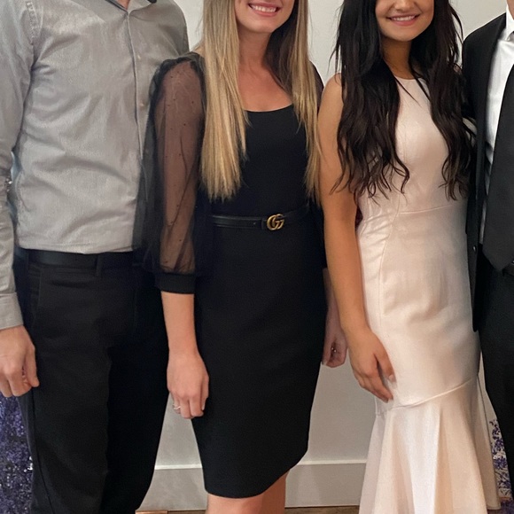 {Calvin Klein} Black Sheer Puff Sleeve Dress - Picture 7 of 7